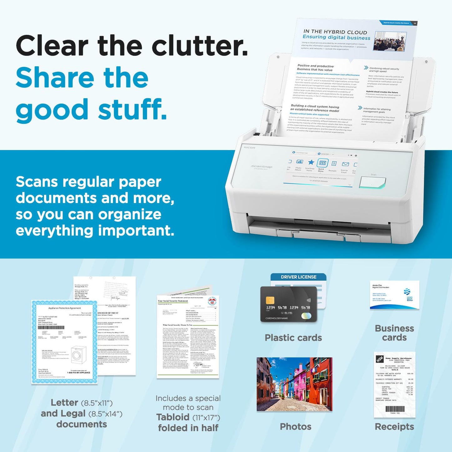 ScanSnap iX2500 Wireless or USB High-Speed Cloud Enabled Document, Photo & Receipt Scanner with Large 5" Touchscreen and 100 Page Auto Document Feeder for Mac or PC, White