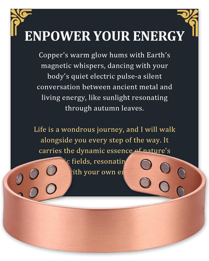 Fashtour Copper Bracelet for Men and Women, 99.99% Pure Copper Magnetic Bangle with 18pcs 3800 Gauss Magnets, Adjustable Jewelry Gift（Plain Design）