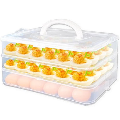 Jgalnim 3 Layer Deviled Egg Trays Containers with Lid,Plastic Refrigerator Egg Carrier with Handle for 72 holes,Clear Storage Platter for Portable Devil Egg,Easter Thanksgiving