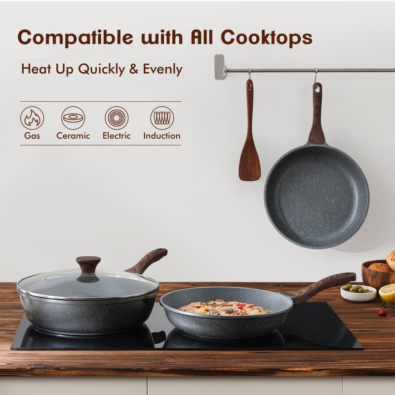 SENSARTE Nonstick Frying Pan Skillets, Swiss Granite Coating Omelette Pans, Healthy Cookware Chef's Pans, Free of Intentionally Added PFOA (9.5+11 Inch)
