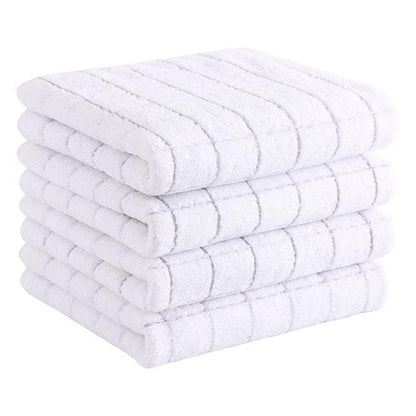 Homaxy 100% Cotton Terry Kitchen Towels(White, 13 x 28 inches), Checkered Designed, Soft and Super Absorbent Dish Towels, 4 Pack