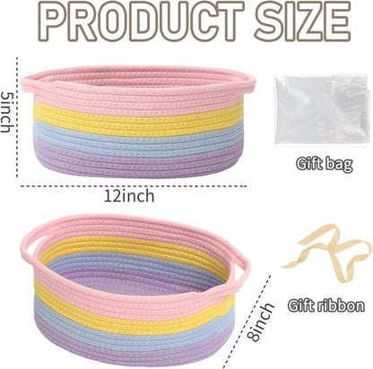 JMvicyroam Woven Basket - Small Rope Storage Bin with Handles for Organizing Shelves | 2-Pack Rainbow Design