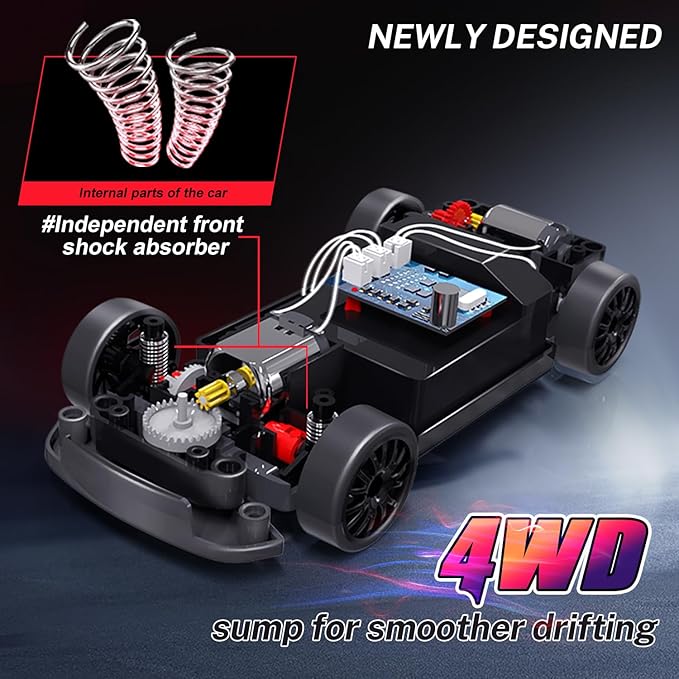 ACAMMZAR RC Drift Car 1:24 Remote Control Car for Kids 20KM/H 4WD High Speed RC Cars with LED Lights Two Batteries Extra Drifting Tires Vehicle for Adults Boys Girls