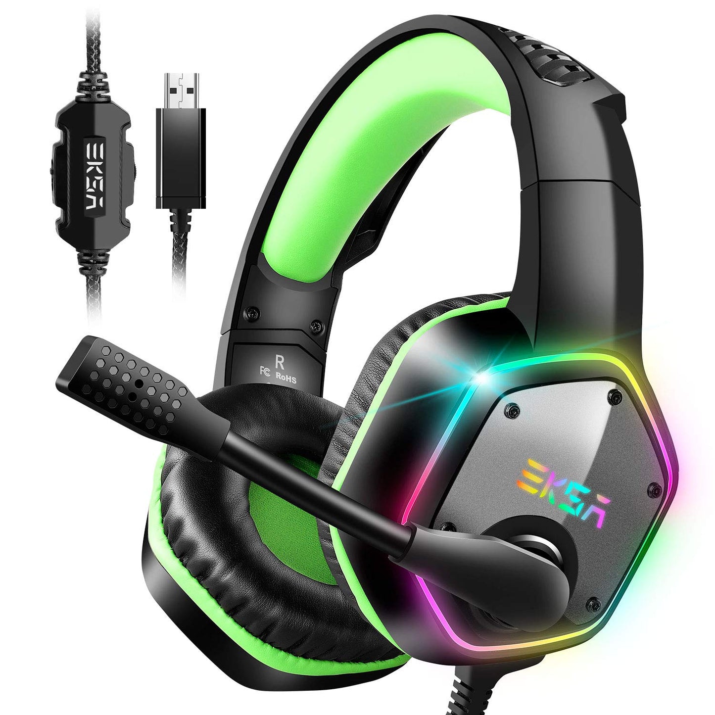 EKSA E1000 Gaming Headset, Computer Headphones with Noise Canceling Mic & RGB Light, Compatible with PC, PS4, PS5, Laptop
