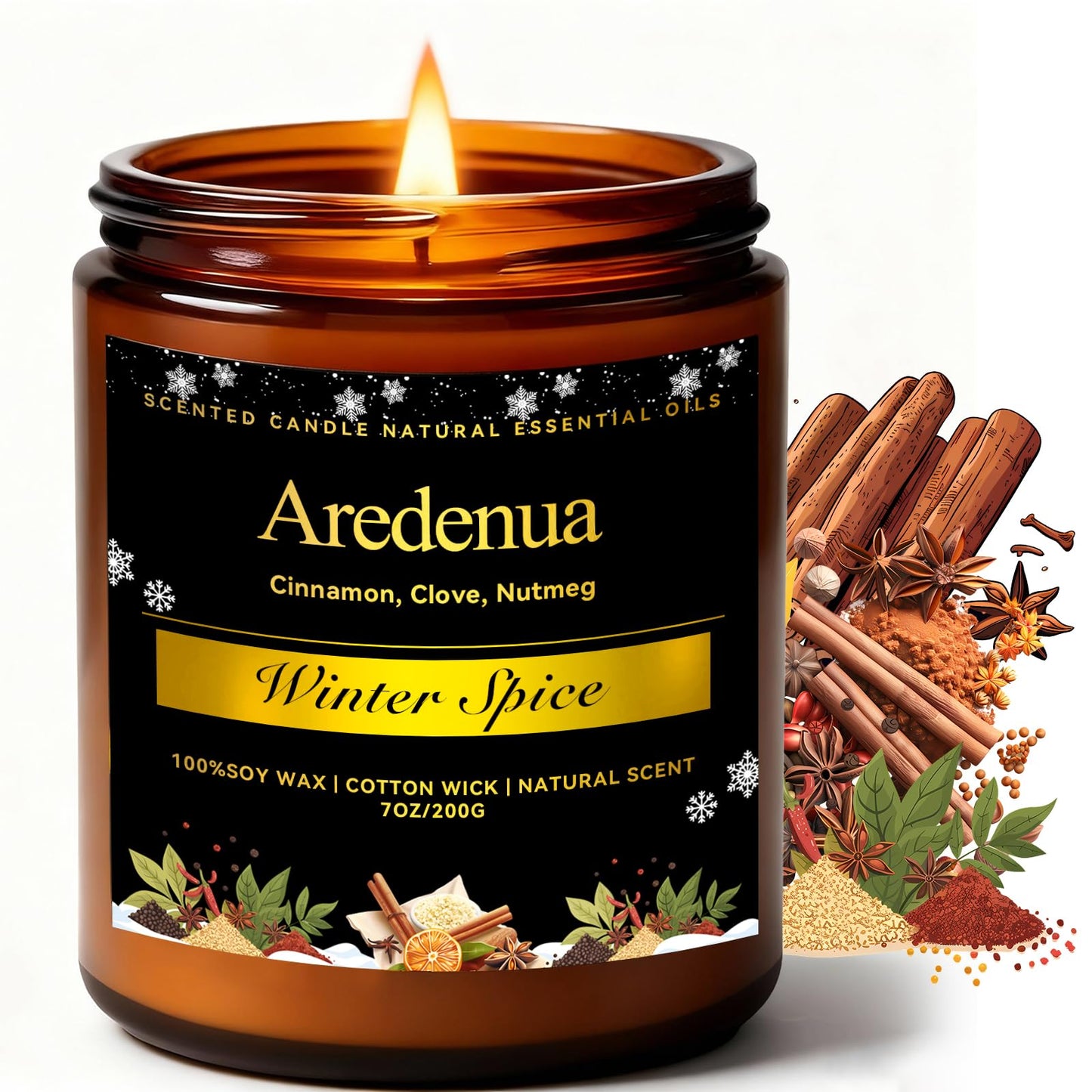 Winter Candles – Winter Spice Candle | Holiday Scented Candles, 7oz Soy Candle for Home - Christmas Gifts for Men Women - 50H Clean Long Lasting Burn, Aromatherapy Gift for Relaxation