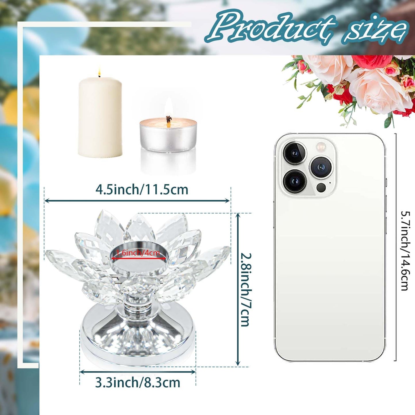 12 PCS Silver Crystal Flower Tea Light Holder, Bulk Glass Tealight Candlestick with Metal Base, Votive Candle for Table Centerpiece, Wedding,Parties Decor, Nice Gift