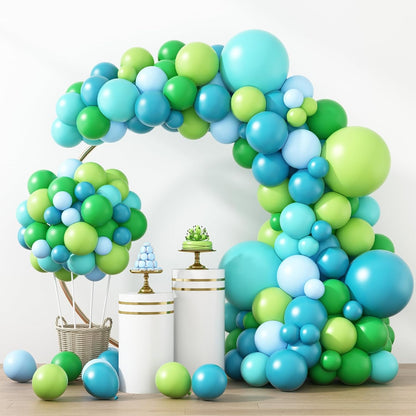 RUBFAC Blue Green Balloons - 129pcs in Various Sizes for Garland & Arch | Perfect for Parties & Events