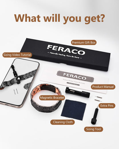 Feraco Copper Bracelet for Men 3X Strength,Magnetic Therapy Bracelet Copper Jewelry with Powerful 3800 Gauss Magnets,Cooper Bracelet for Man,Premium Fold-Over Clasp(Black)