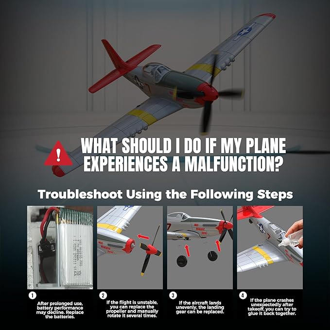 VOLANTEXRC RC Plane 4 Channel Remote Control Airplane Fighter RTF with 6-Axis Gyro 3 Modes &amp Aerobatics Easy to Fly 2.4GHz Radio Controlled Aircraft for Beginners &amp Adults P51D Mustang Re