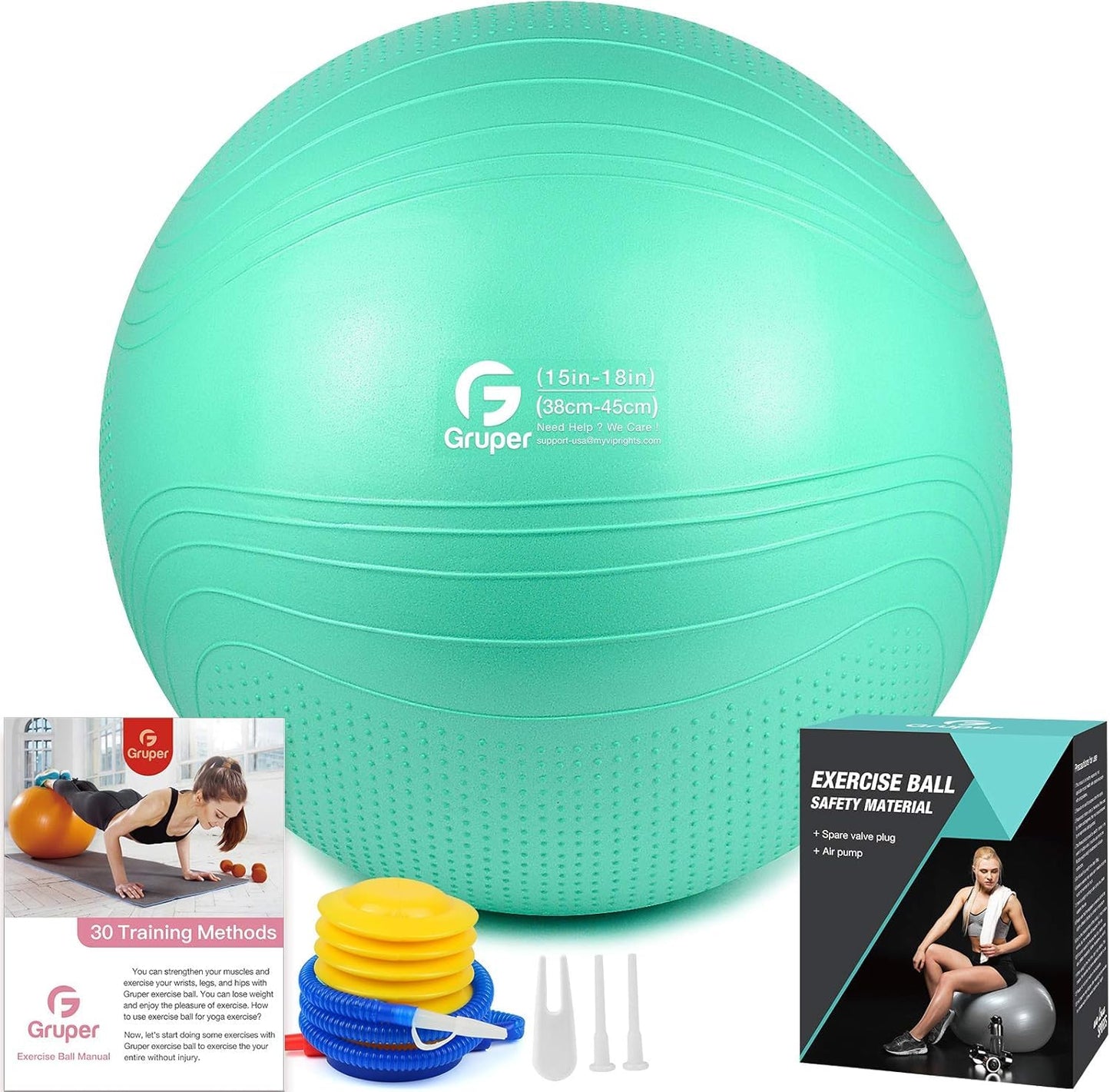 Gruper Yoga Ball, Multiple Sizes Non Slip Exercise Ball for Workout, Birthing, Balance, Stability, Pregnancy, 2200LB Capacity, Anti Burst Chair for Home and Office, Includes Quick Pump & Fitness Guide