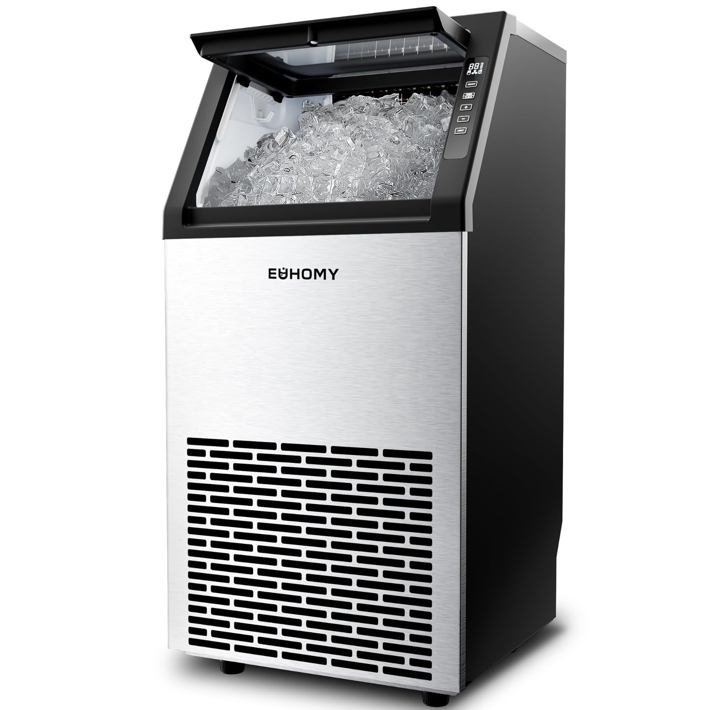 EUHOMY Commercial Ice Maker Machine,100lbs/24H Stainless Steel Under Counter Ice Machine with 33lbs Storage Bin, Freestanding Ice Maker for Home/Bar/Cafe/Restaurant