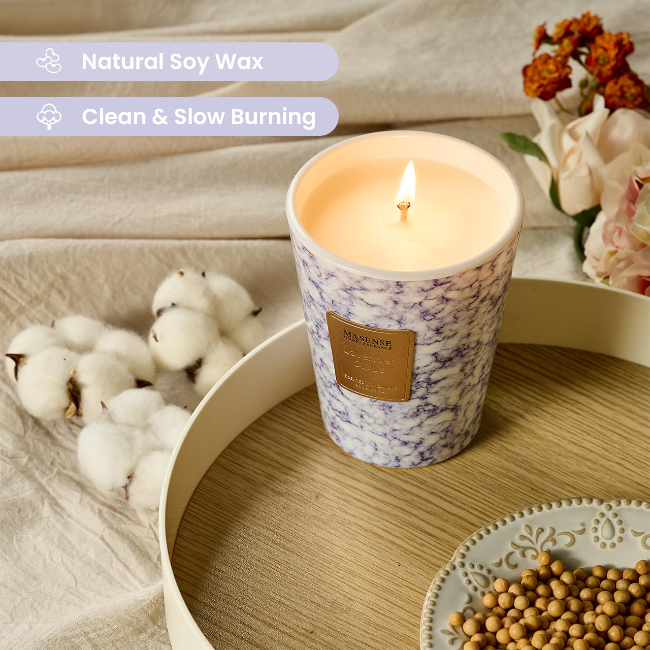 M&SENSE Lavender Citrus Scented Soy Candle, 3 Wick Highly Scented 14.1 Oz 75H, Aromatherapy Candle Gift for Women and Men
