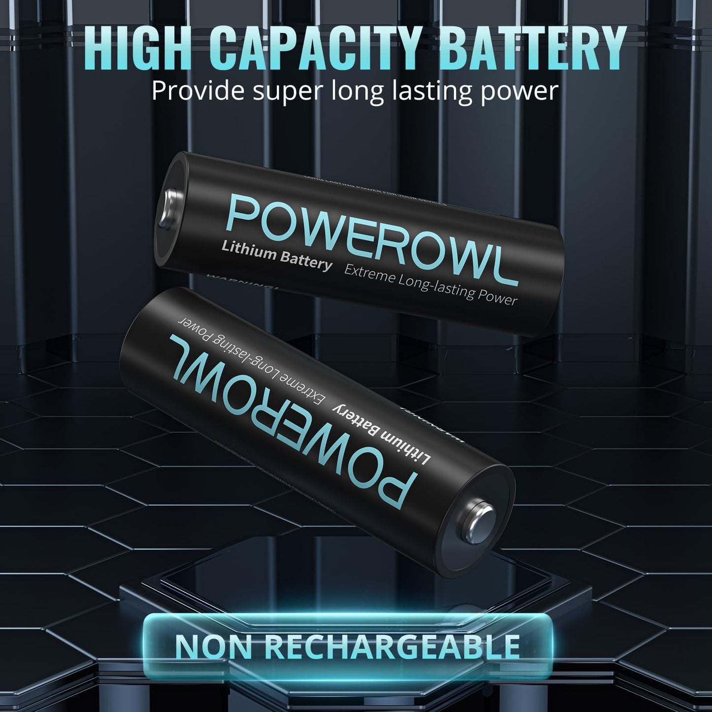 POWEROWL Lithium Batteries AA 16 Pack, High Capacity 1.5V Double A Battery Long Lasting Power for High-Tech Devices