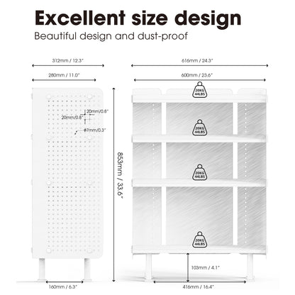 Fenge 4 Tier Bookshelf, Modern Open Bookcase with Pegboard, 24.3 Inches Small Book Shelf Storage Organizer with Adjustable Shelves for Living Room, Bedroom, Home Office