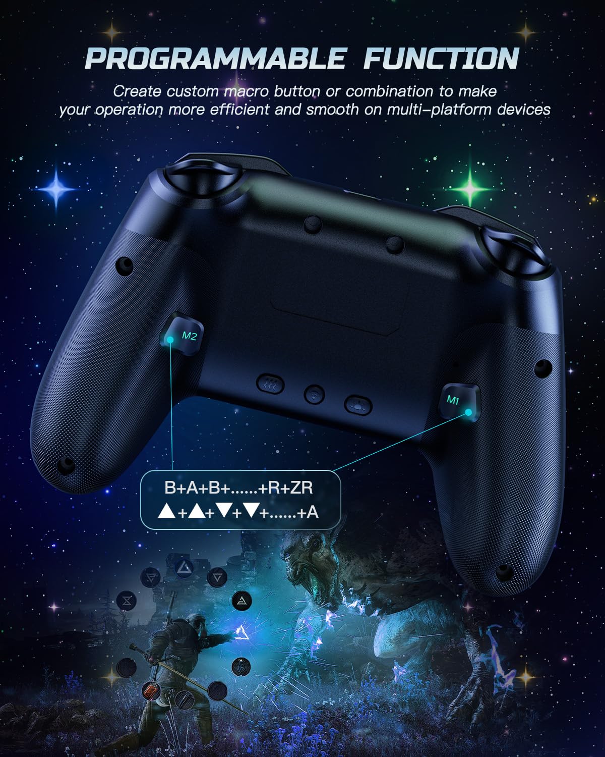 VOYEE Switch Controller, LED Star Wireless Pro Controllers Compatible with Lite/OLED, Multi-Platform Windows PC with 9 Colors Colorful RGB Lights/Programmable/Vibration/Turbo/Wakeup