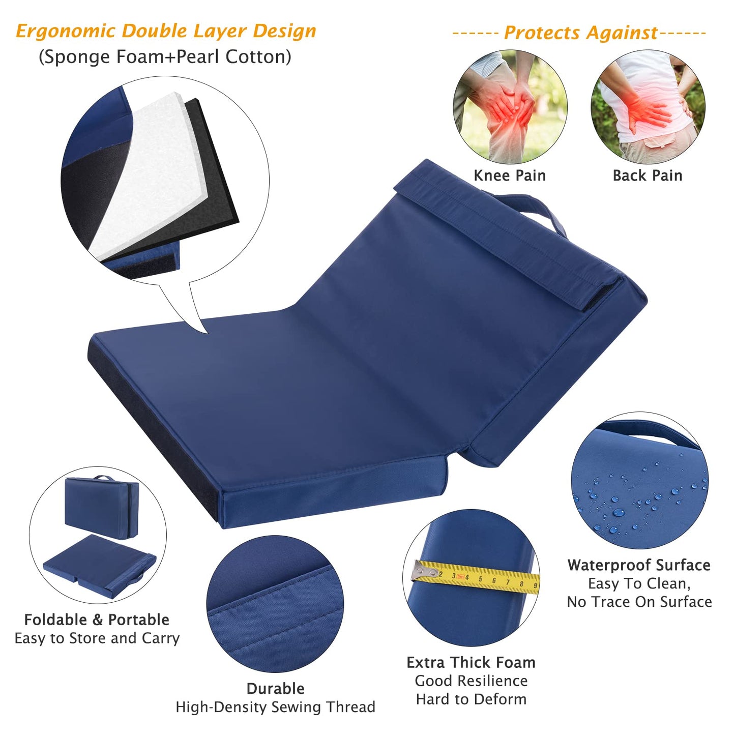 Patented Garden Kneeler and Seat Heavy Duty, Upgraded Garden Bench with Thicker Wider Soft Detachable Kneeling Pad, with 2 Tool Store Pouches, Nice for Mother Father Gardeners