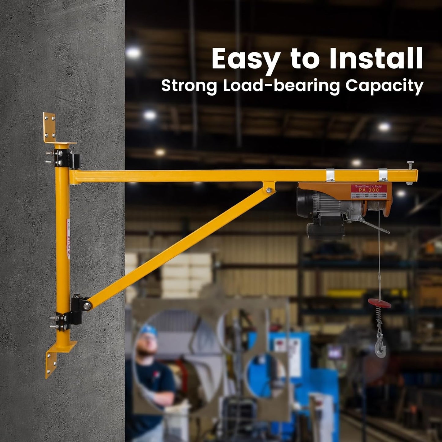 Doppy Wall Mount Jib Crane, Heavy-Duty Hoist Bracket Carbon Steel, 180° Swivel Scaffold Lifting Arm for Electric Hoists Up to 440 Lbs