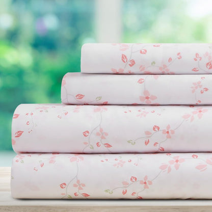 DREAMCARE Full Size Sheets - Cooling Sheets - 4pcs Set - up to 15" Deep Pocket Full Sheet Set - Sheets Full Size Bed - Soft & Long Lasting 100% Fine Brushed Polyester with Side Pocket Floral Blossom