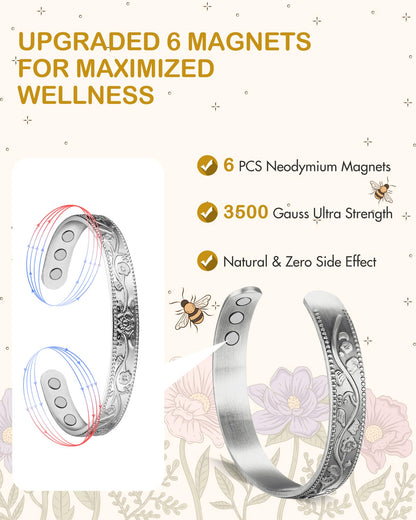 Feraco Copper Bracelet for Women, Magnetic Bracelets for Women, 99.99% Pure Copper Cuff Bangle with 3500 Gauss Magnets (Silver)