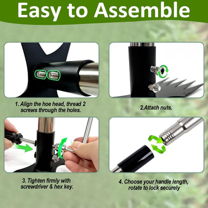 HWLANTU Stand Up Weed Puller Tool with 58" Adjustable Long Handle, 2 in 1 Heavy Duty Manual Weeder & Garden Hoe, 4-Claw Steel Head Weed Remover with Gloves for Yard Lawn Patio Flower Bed