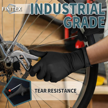 FINITEX - Black Nitrile Disposable Gloves, 5mil, Powder/Latex-Free, Medical Exam 100 PCS For Examination Home Cleaning Food Glove (X-Large)