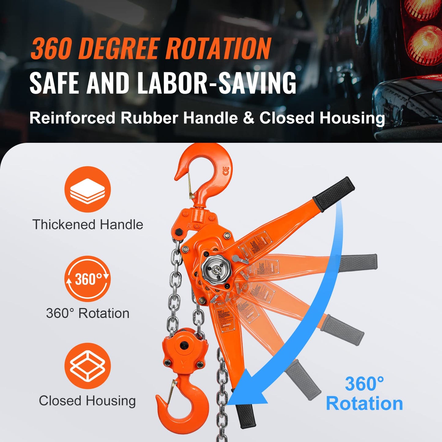 VEVOR Manual Lever Chain Hoist, 6 Ton 13200 lbs Capacity 10 FT Come Along, G80 Galvanized Carbon Steel with Weston Double-Pawl Brake, Auto Chain Leading & 360° Rotation Hook, for Garage Factory Dock