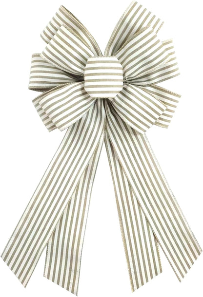 Natural Burlap Wreath Bow - 20 x 11 Inches | Light Khaki Stripes Ribbon for Easter & Home Decor