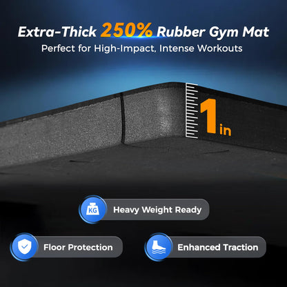 SUPERJARE 1" Extra-Thick Rubber Top Exercise Mat, Puzzle Gym Flooring for Home Gym, Gym Mat for Workout Equipment, Interlocking Floor Tiles with EVA Foam, 18 Pcs 72 Sq Ft, Black/Blue