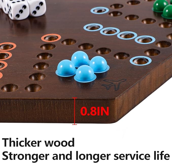 Wahoo Board Game Wooden Original Board Game Classic 2 Side Painted Fast Track Game for 4 Player and 6 Player with 30 Marbles6 Dices for Family Game Night(SmallFlame)