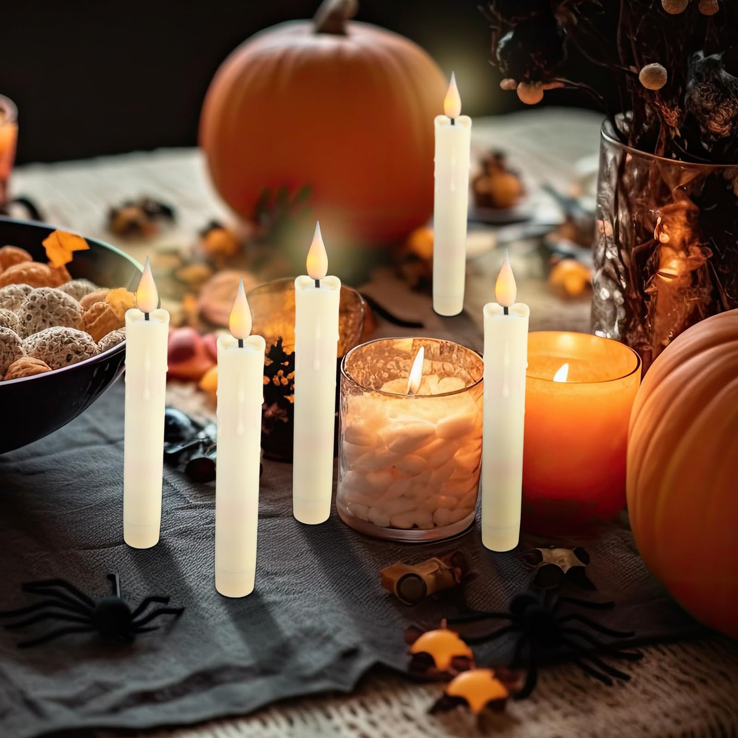Baquler 48 Pcs 6.5 Inch Ivory Flameless Taper Candles LED Candle Sticks Battery Operated Flickering LED Candlestick Window Plastic Candle for Wedding Halloween Christmas Decor(No Battery)