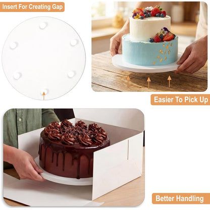 Sleek Cake Drums 8 inch in White, Silver, Gold, Black Color (14 Pack) | 1/2" Thick CakeBoard Circle Rounds + Free Prop Up Tools | Sturdy for Heavy/Tiered Cakes