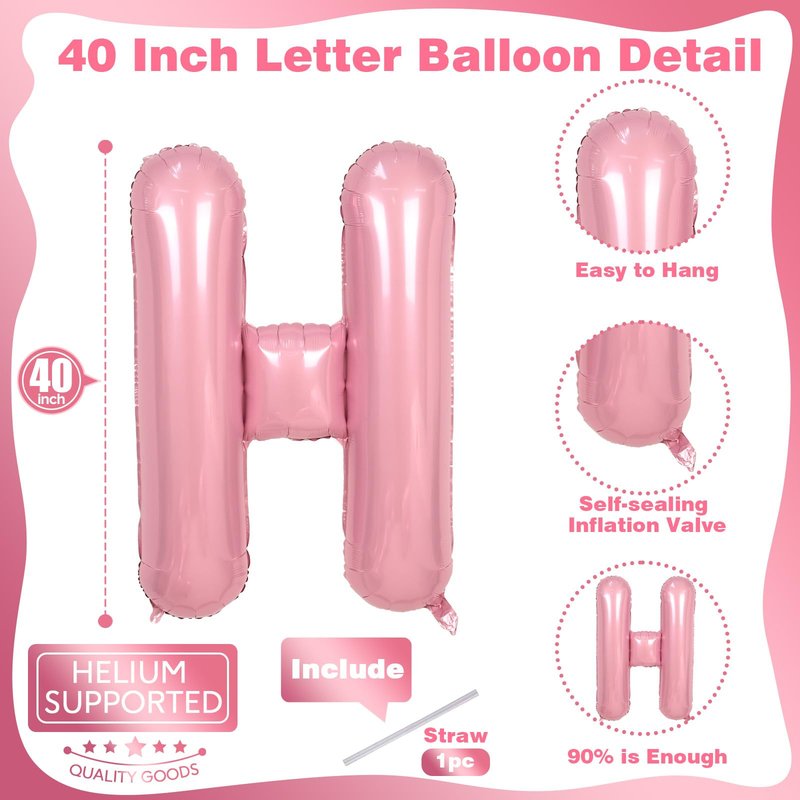 40 Inch Pastel Pink OH BABY Balloon for Baby Shower, Large Light Pink OH BABY Balloon Letters with Ribbon, Pearl Pink Alphabet Balloons Banner Sign for Girl Birthday Party Backdrop Decorations