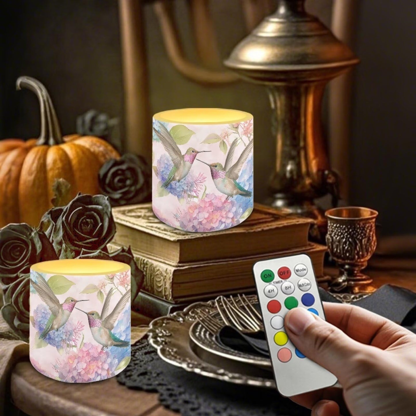 Cozeyat Pastel Bird LED Candles Set of 4 Battery Powered Flameless with Remote Timer Flickering Flame Waterproof for Home Beach Garden