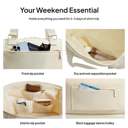Travel Duffle Bag for Women, 40L Weekender Bags Airline Approved Carry On with Shoe Compartment & Waterproof Wet Pocket, Durable Nylon Weekender Overnight Bag for Travel, Gym, Business Trip, Beige