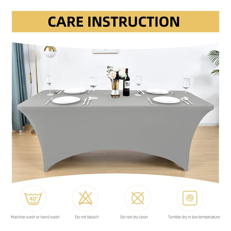 ZarzaaSik 115 2-Pack 8ft Spandex Table Covers for Rectangle Folding Tables - Washable Elastic Tablecloth - Ultimate Fitted Table Protector for Parties, Banquet, and Wedding