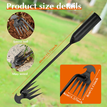 fugit Weed Puller Tool Garden Weed Pulling Tool– 15.7” Portable Garden Weeder, 4 Teeth Manganese Steel Forged Hand Tool for Uprooting Weeds, Ideal for Gardening (1PCS)