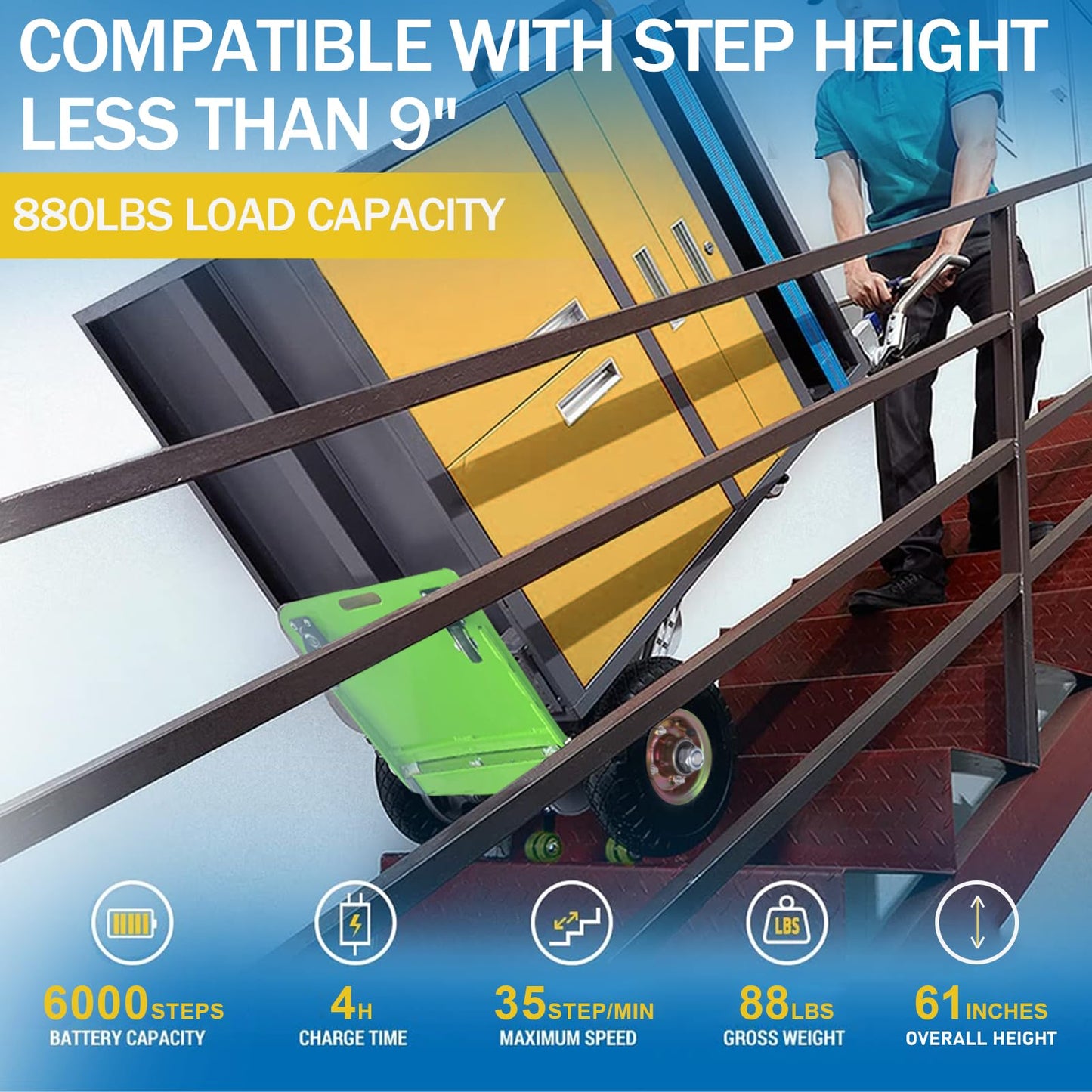 RXFSP 880lb Electric Stair Climbing Hand Trucks Also Suitable for Curved Stairs, Heavy Duty Stair Climbing Dolly Up and Down Stairs Effortless