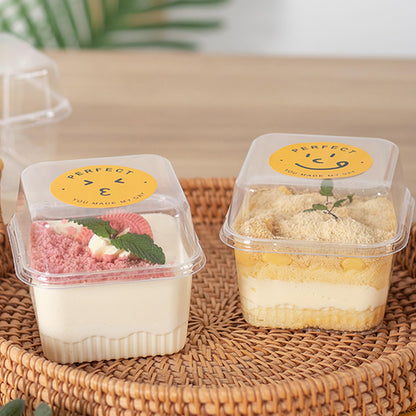 100 Pack Disposable Clear Plastic Cups Ice-cream Cups with Lids and Sporks, 8 oz Square PET Sundae Dessert Cups for Iced Coffee Cold Drinks Frozen Yogut Fruits Jello Snacks Bubble Boba Juice Milkshake