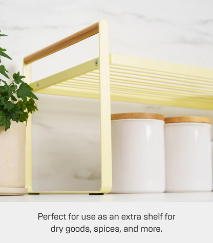 Yamazaki Home Tosca Countertop Wire Shelf - Metal Kitchen Organizer Rack - Steel + Wood -