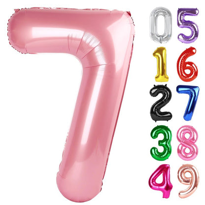 Pearlescent Pink Number 7 Balloon 40 Inch, 7th Birthday Party Decorations for Children, Giant 7 Foil Balloon for Party Supplies