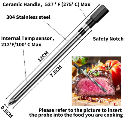 500ft Smart Bluetooth Meat Thermometer with IP66 Waterproof, Food Thermometer for BBQ, Wireless Meat Thermometer for Kitchen, Smoker,Grilling, Oven, Rotisserie Gift(iOS & Android)