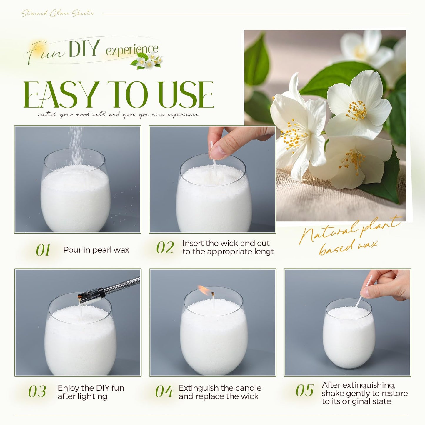 MTLEE Pearled Candle 4.4 Lb/70oz Mother's Day Mom Gifts Gardenia Jasmine Scented Sand Candle Kit Include 100 Wicks, Bow Gift Box, Spoon Reusable Pearled Wax for DIY Home Kit