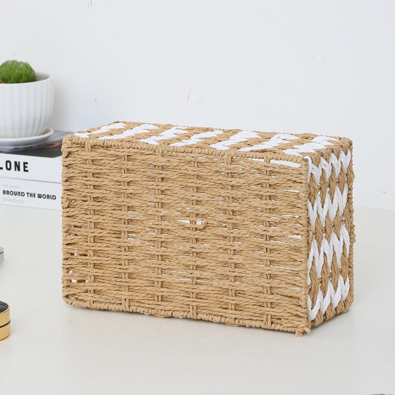 HANMYSTYLE Storage basket Flower weaving storage basket hand-woven organizing Kids room storage snacks sundries toiletries toys set of 3(rectangle)