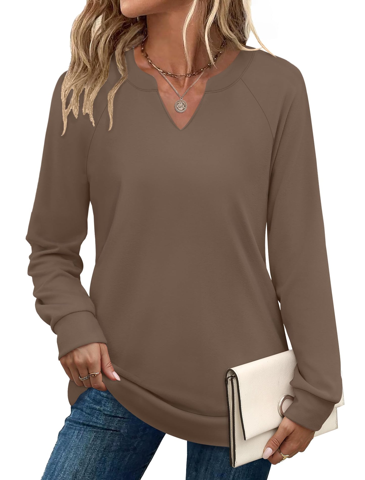SAMPEEL Sweatshirts for Women V Neck Long Sleeve Shirts Lightweight Sweaters Fall Fashion Tops Outfits 2025