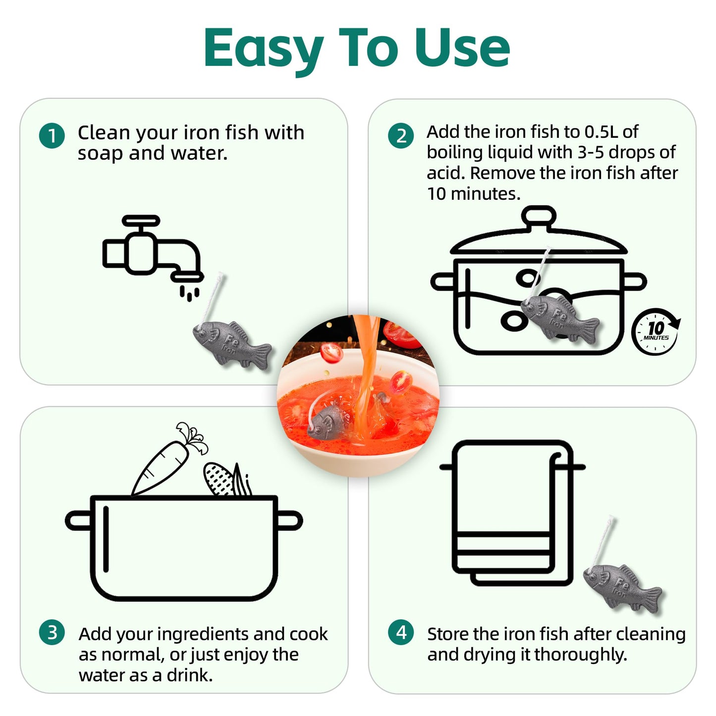 Iron Fish Cooking Tool, Natural Iron Supplement to Support Iron Levels for Vegans, Athletes, Pregnant Women, and Children – Safe & Effective Cooking Tool for Reducing Iron Deficiency (2Pack)