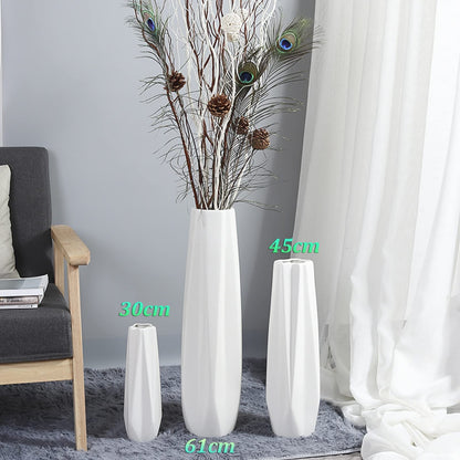 FKTHYO Floor vase Accessories Large Floor Vase,White Ceramic Vase,Handcrafted,Sophisticated Vessel for Decorative Branches and Dried Flowers (White 45cm)