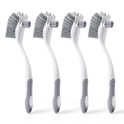 4-Pack Heavy-Duty Dish Scrub Brushes with Stiff Non-Scratch Bristles & Long Handle - Multi-Purpose Kitchen Cleaning Brushes for Pots, Pans, Bottles, Deep Cleaning