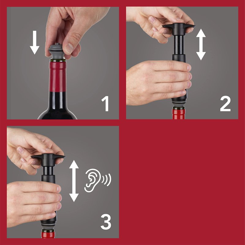Vacu Vin Wine Saver Pump Pink with Vacuum Wine Stopper - Keep Your Wine Fresh for up to 10 Days - 1 Pump 2 Stoppers - Reusable - Made in the Netherlands