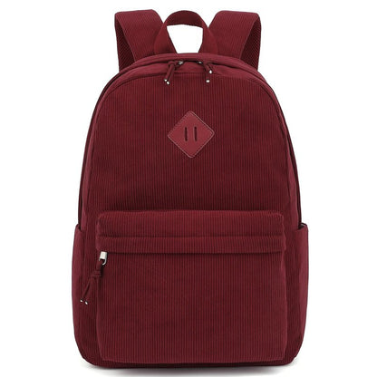 Esfoxes Corduroy Backpack for Girls, Kids Teens Elementary Middle High School Bags Women College Bookbags Travel Daypacks (Wine)