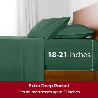 Mellanni Extra Deep Twin Sheets - Hotel Luxury Bedding | Ultra Soft, Cooling, Stain Resistant (Emerald Green)